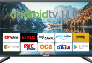 Téléviseur SMART TV 19 pouces Android 14.0 noir